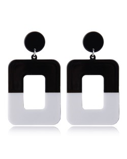 Contrast Colors Dangling Square High Fashion Women Statement Earrings - Black and White