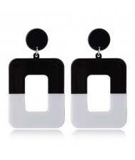 Contrast Colors Dangling Square High Fashion Women Statement Earrings - Black and White