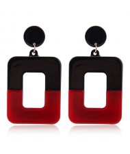 Contrast Colors Dangling Square High Fashion Women Statement Earrings - Black and Red