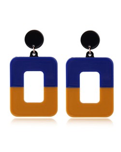 Contrast Colors Dangling Square High Fashion Women Statement Earrings - Blue and Brown