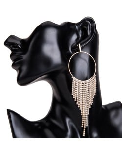 Shining Rhinestone Tassel Hoop Fashion Women Statement Earrings - Golden