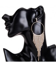 Shining Rhinestone Tassel Hoop Fashion Women Statement Earrings - Golden