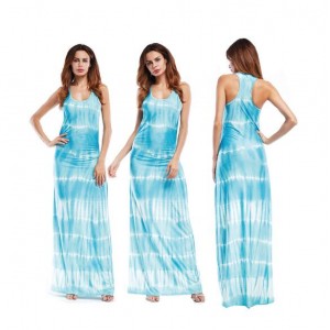 Abstract Gradient Color Design Sleeveless One-piece Women Fashion Long Dress - Light Blue
