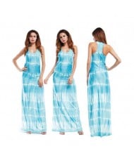 Abstract Gradient Color Design Sleeveless One-piece Women Fashion Long Dress - Light Blue