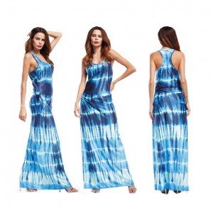 Abstract Gradient Color Design Sleeveless One-piece Women Fashion Long Dress - Dark Blue