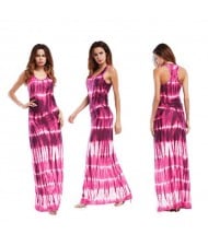 Abstract Gradient Color Design Sleeveless One-piece Women Fashion Long Dress - Peach Red