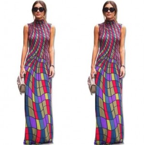 Color Lumps Combination Design Sleeveless One-piece Women Fashion Long Dress