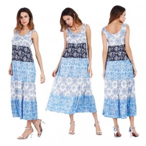 Snowflakes Printing Romantic Fashion Sleeveless One-piece Women Long Dress - Blue