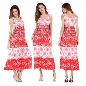 Snowflakes Printing Romantic Fashion Sleeveless One-piece Women Long Dress - Red