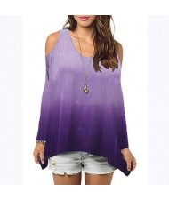 Bare Shoulder Loose Style Long Sleeve Women Top - Purple