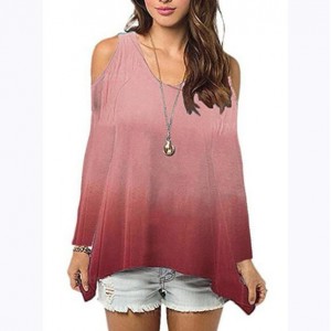 Bare Shoulder Loose Style Long Sleeves Women Top - Red