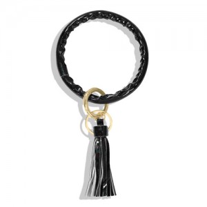 Fashion Long Tassel Pendant Leather Bangle - Black