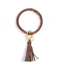 Fashion Long Tassel Pendant Leather Bangle - Brown