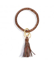 Fashion Long Tassel Pendant Leather Bangle - Brown