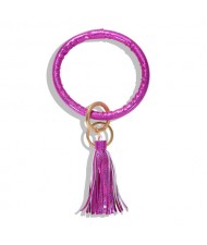Fashion Long Tassel Pendant Leather Bangle - Fuchsia