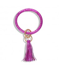 Fashion Long Tassel Pendant Leather Bangle - Fuchsia