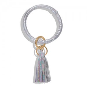 Fashion Long Tassel Pendant Leather Bangle - Gray