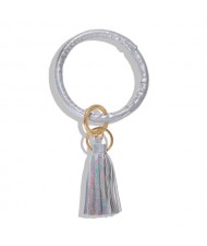 Fashion Long Tassel Pendant Leather Bangle - Gray