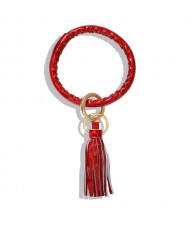 Fashion Long Tassel Pendant Leather Bangle - Red