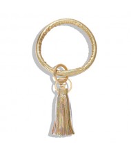 Fashion Long Tassel Pendant Leather Bangle - Golden