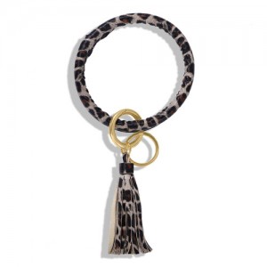 Fashion Long Tassel Pendant Leather Bangle - Leopard