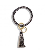 Fashion Long Tassel Pendant Leather Bangle - Leopard