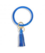 Fashion Long Tassel Pendant Leather Bangle - Blue