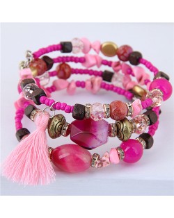 Stones and Beads Mix Design Bohemian Fashion Bracelet - Pink