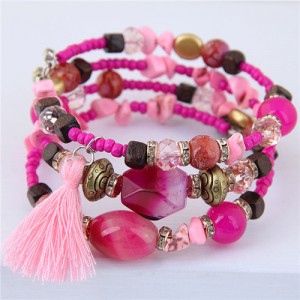 Stones and Beads Mix Design Bohemian Fashion Bracelet - Pink