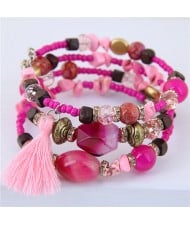 Stones and Beads Mix Design Bohemian Fashion Bracelet - Pink