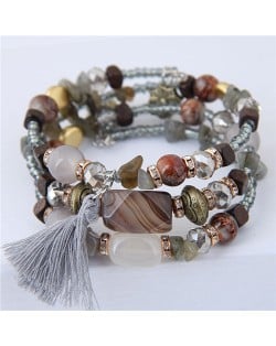 Stones and Beads Mix Design Bohemian Fashion Bracelet - Gray