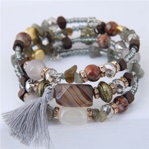 Stones and Beads Mix Design Bohemian Fashion Bracelet - Gray