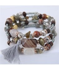 Stones and Beads Mix Design Bohemian Fashion Bracelet - Gray