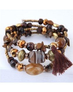 Stones and Beads Mix Design Bohemian Fashion Bracelet - Brown