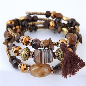 Stones and Beads Mix Design Bohemian Fashion Bracelet - Brown
