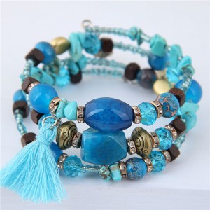 Stones and Beads Mix Design Bohemian Fashion Bracelet - Blue