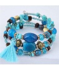 Stones and Beads Mix Design Bohemian Fashion Bracelet - Blue