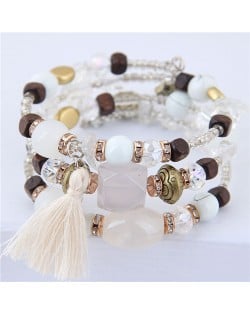 Stones and Beads Mix Design Bohemian Fashion Bracelet - White