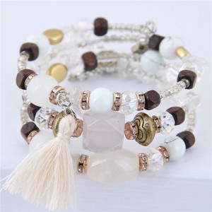 Stones and Beads Mix Design Bohemian Fashion Bracelet - White