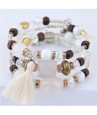 Stones and Beads Mix Design Bohemian Fashion Bracelet - White