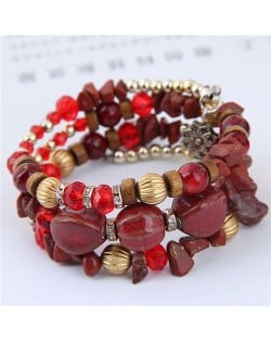 Assorted Beads and Stone Multi-layer Bohemian Fashion Bracelet - Red