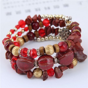 Assorted Beads and Stone Multi-layer Bohemian Fashion Bracelet - Red