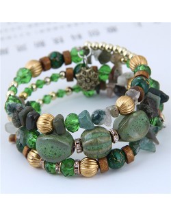 Assorted Beads and Stone Multi-layer Bohemian Fashion Bracelet - Green