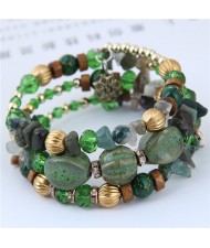 Assorted Beads and Stone Multi-layer Bohemian Fashion Bracelet - Green