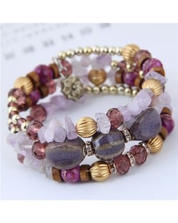 Assorted Beads and Stone Multi-layer Bohemian Fashion Bracelet - Gray