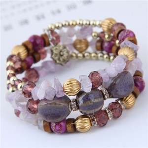 Assorted Beads and Stone Multi-layer Bohemian Fashion Bracelet - Gray