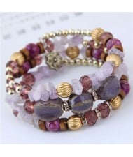 Assorted Beads and Stone Multi-layer Bohemian Fashion Bracelet - Gray