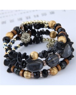 Assorted Beads and Stone Multi-layer Bohemian Fashion Bracelet - Black