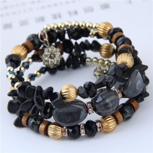 Assorted Beads and Stone Multi-layer Bohemian Fashion Bracelet - Black