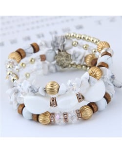 Assorted Beads and Stone Multi-layer Bohemian Fashion Bracelet - White
